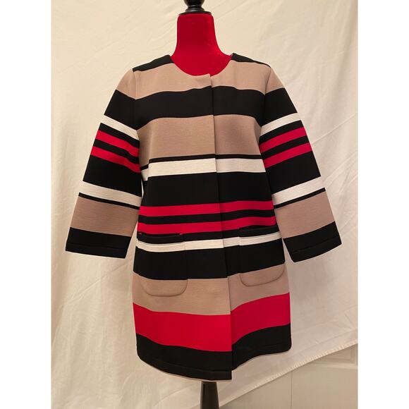 Patrizia Luca Milano Designer Coat, Striped Duster, Tunic Dress Red, Black, - Picture 2 of 9